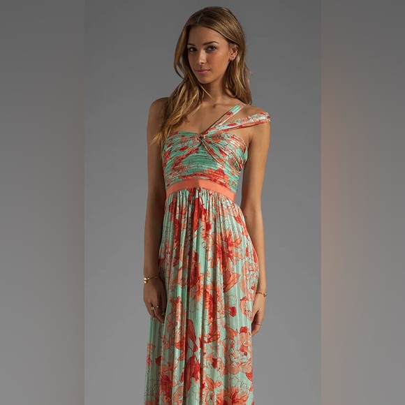 BCBGMaxAzria Dresses & Skirts - BCBGMaxAzria Pink‎ Green Asymmetrical One-Shoulder Sundress